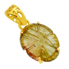 7.44cts golden tourmaline rutile oval 925 sterling silver gold pendant n44361