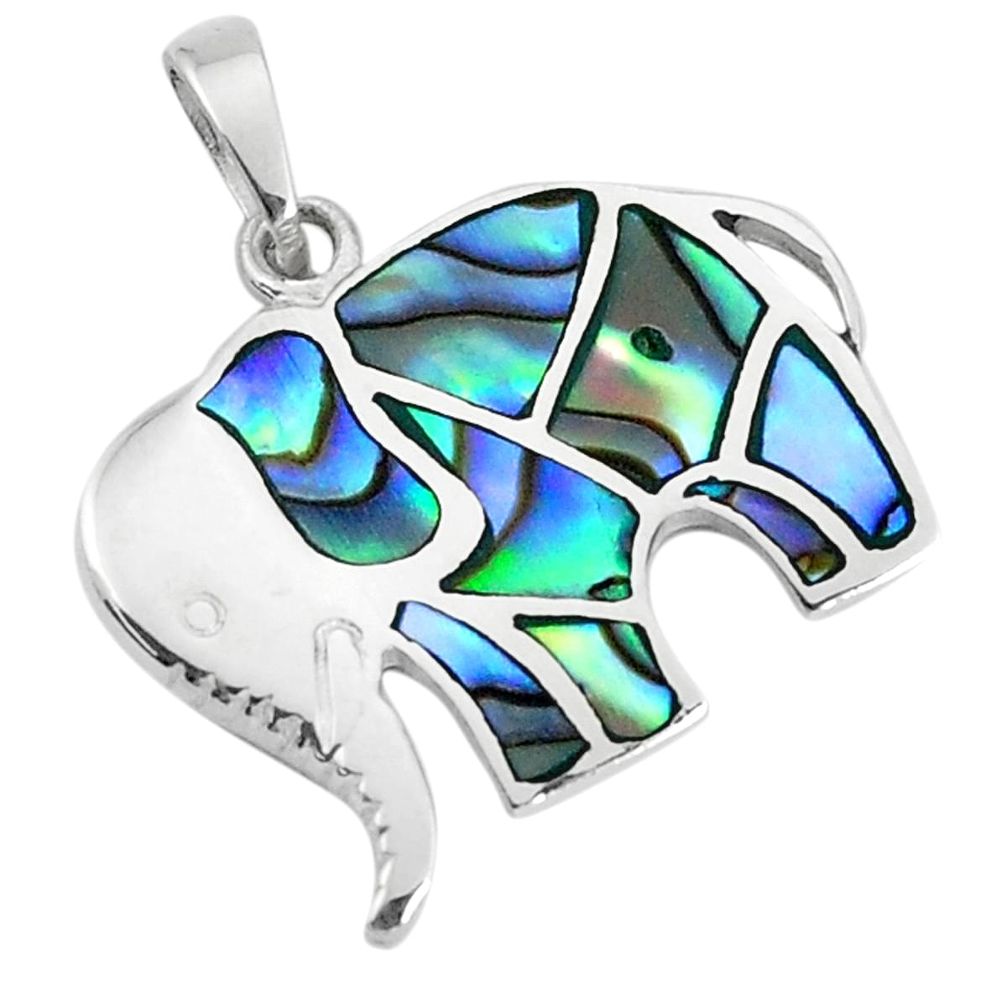 3.89gms green abalone paua seashell 925 silver elephant pendant a95679 c13769