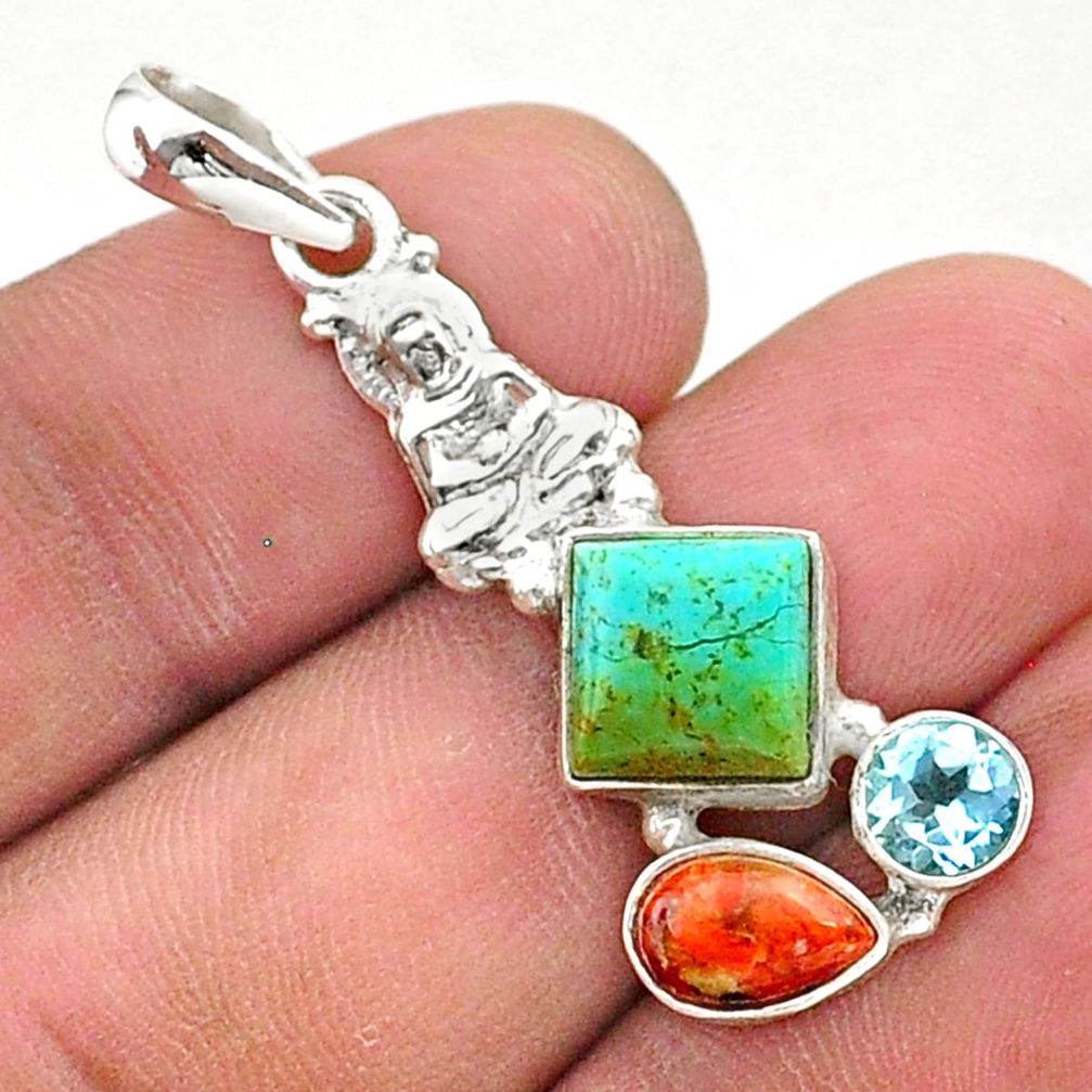 7.24cts green arizona mohave turquoise 925 silver buddha charm pendant t38403