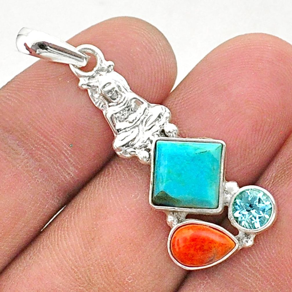 7.26cts green arizona mohave turquoise 925 silver buddha charm pendant t38412