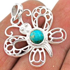 1.14cts green arizona mohave turquoise 925 silver butterfly pendant t68602