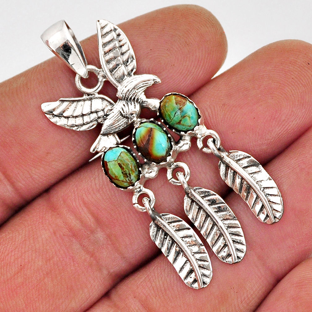 4.54cts green arizona mohave turquoise 925 silver dreamcatcher pendant y76145