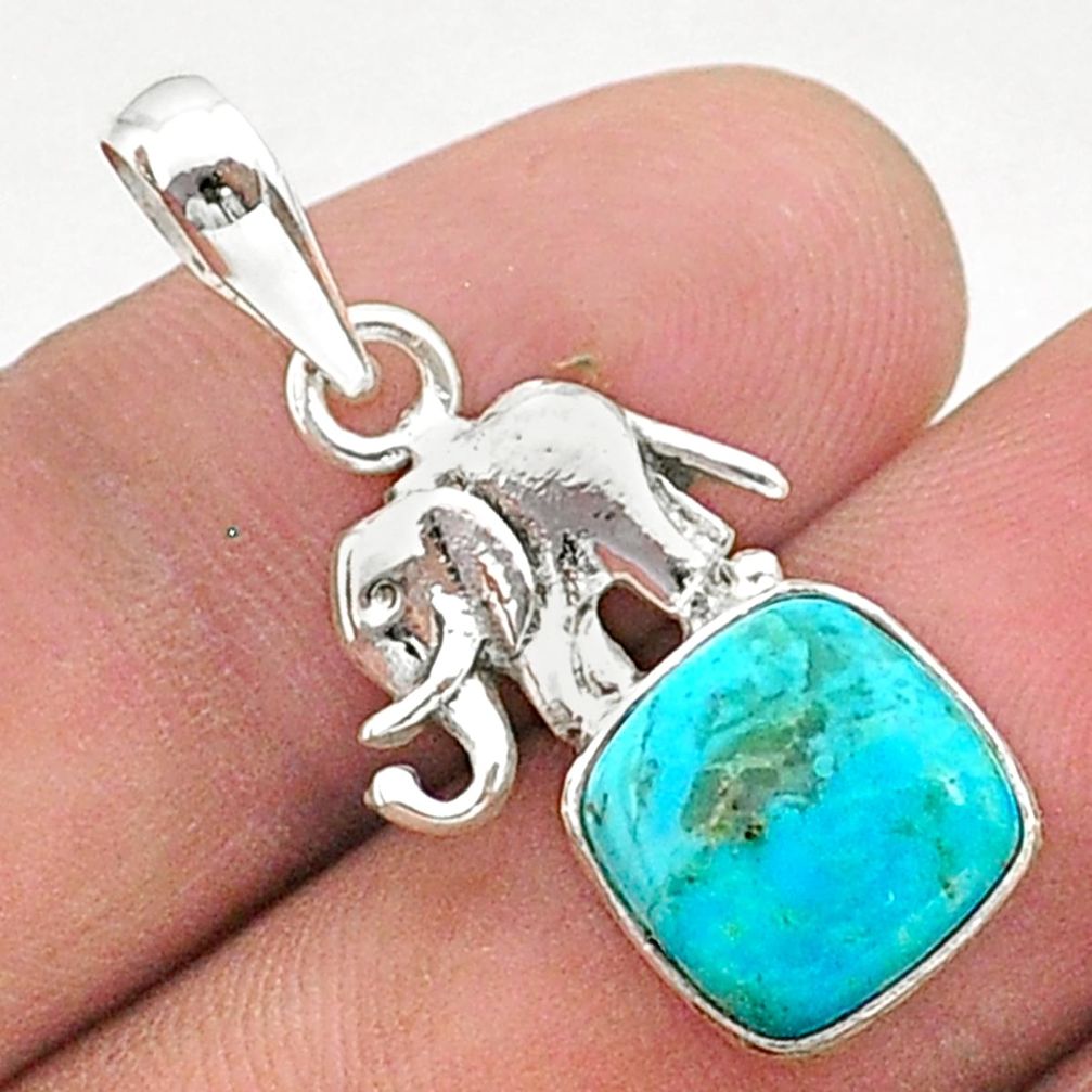 4.89cts green arizona mohave turquoise 925 silver elephant pendant t38428