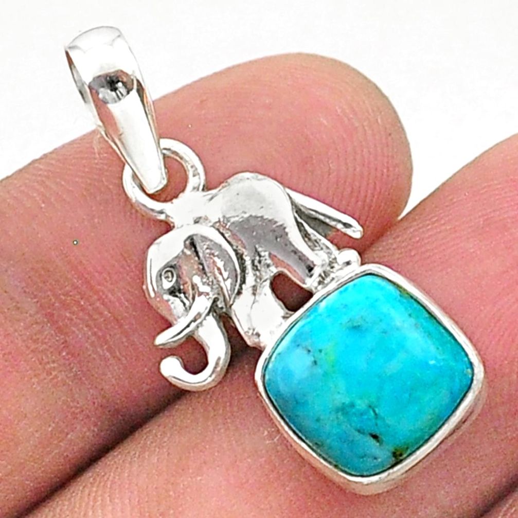 4.89cts green arizona mohave turquoise 925 silver elephant pendant t38430