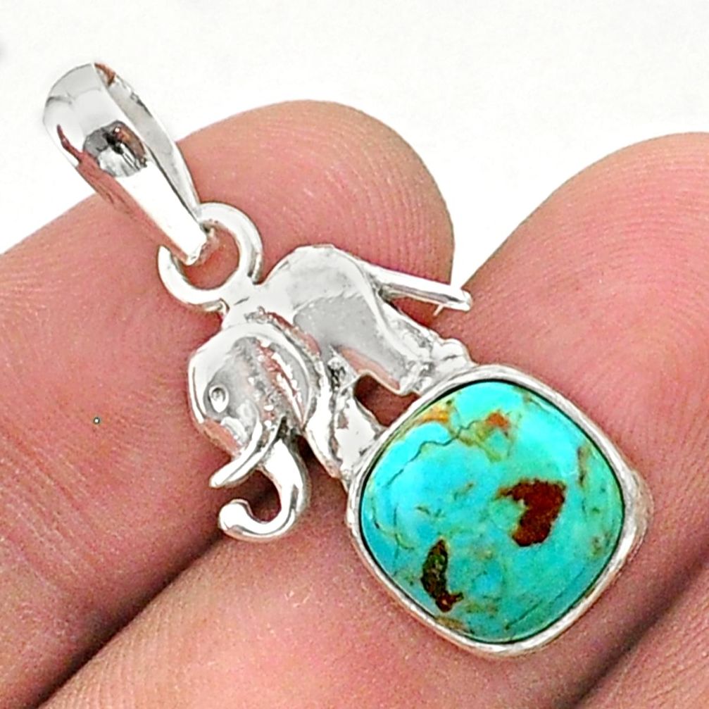 5.22cts green arizona mohave turquoise 925 silver elephant pendant t38439