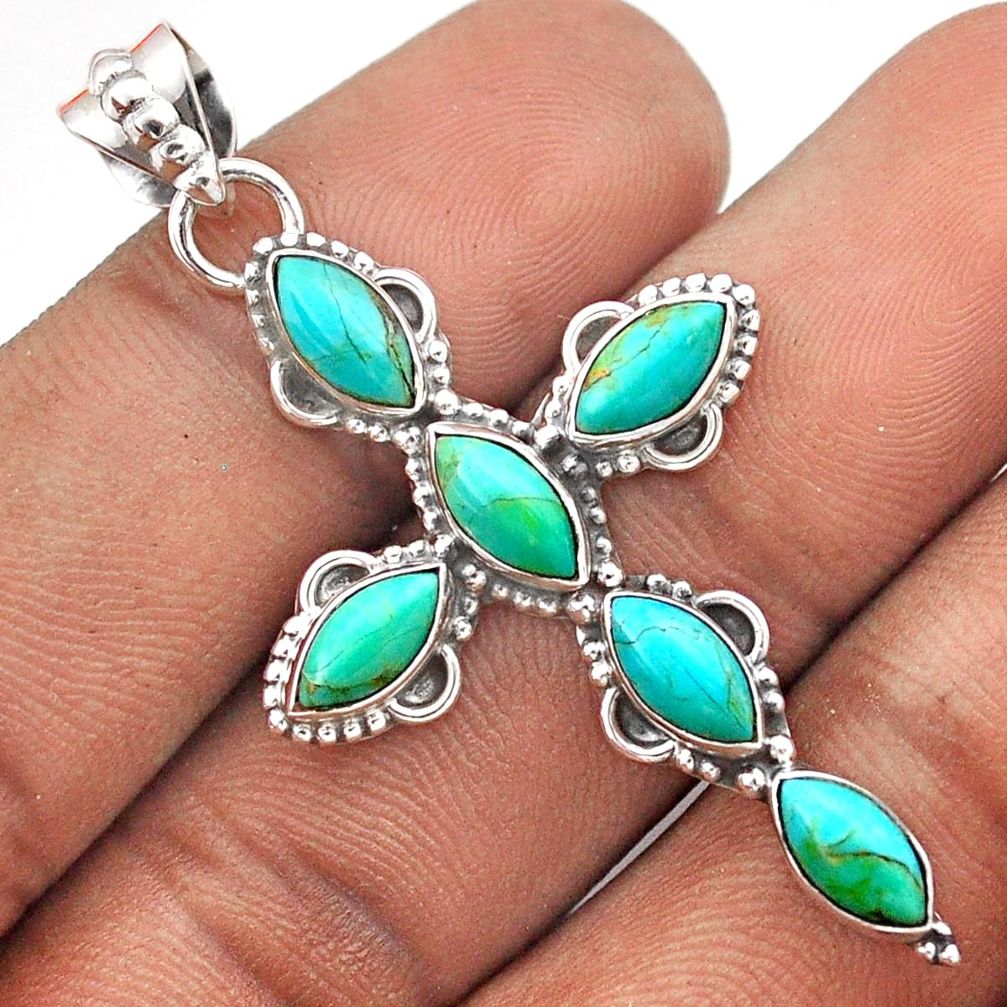 9.61cts green arizona mohave turquoise 925 silver holy cross pendant t85761