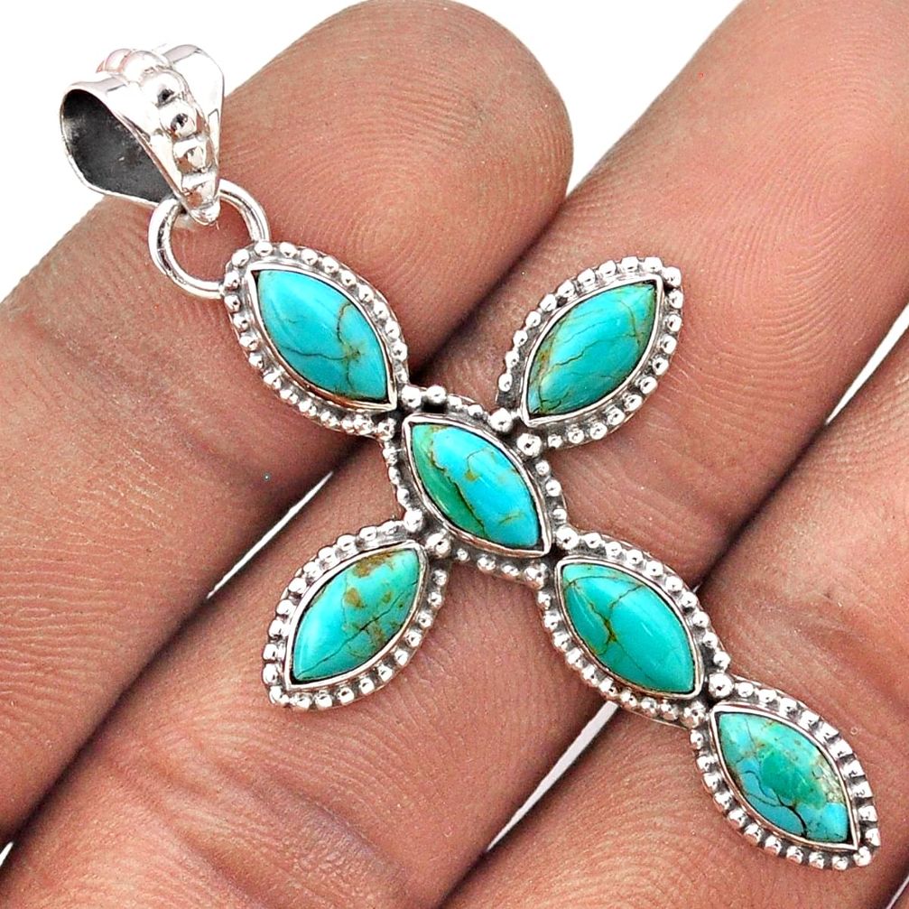 9.49cts green arizona mohave turquoise 925 silver holy cross pendant t85789