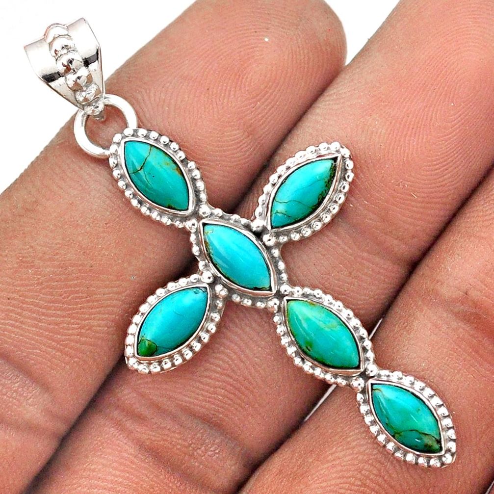 8.66cts green arizona mohave turquoise 925 silver holy cross pendant t85807