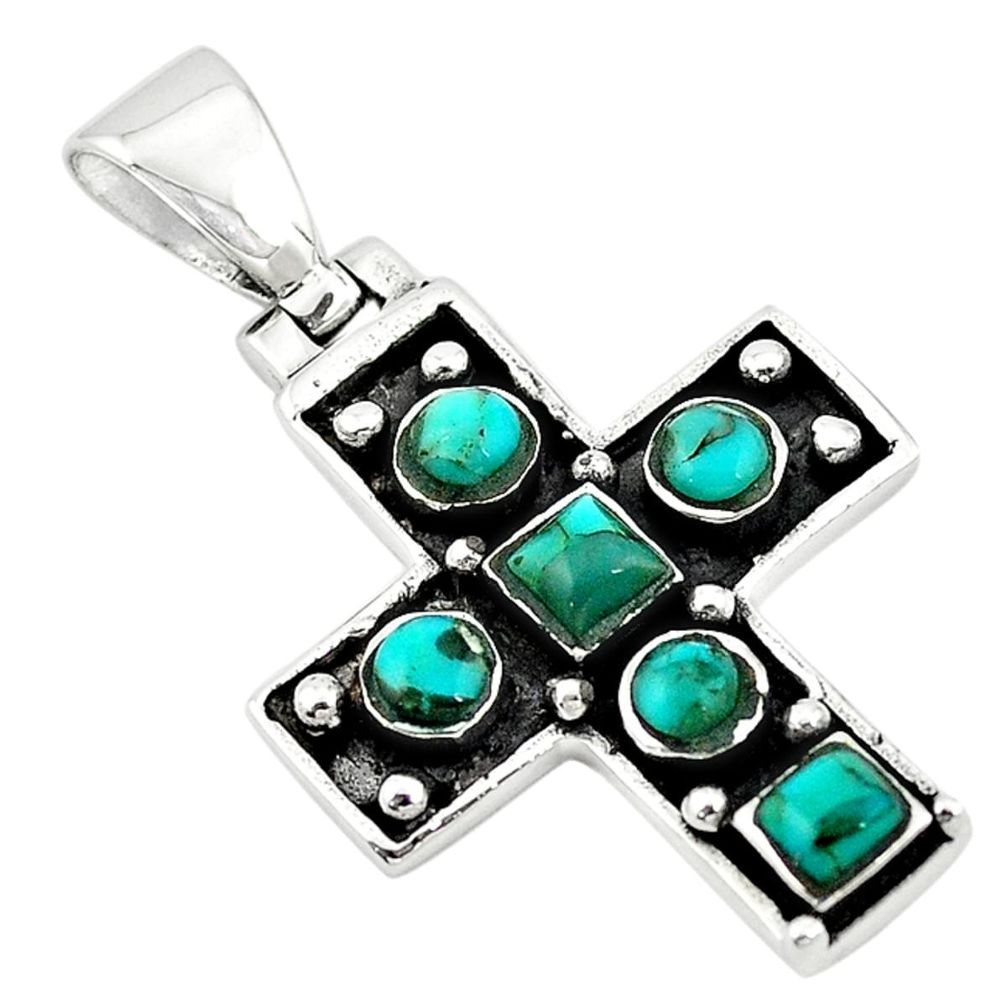 Green arizona mohave turquoise 925 sterling silver cross pendant c10766
