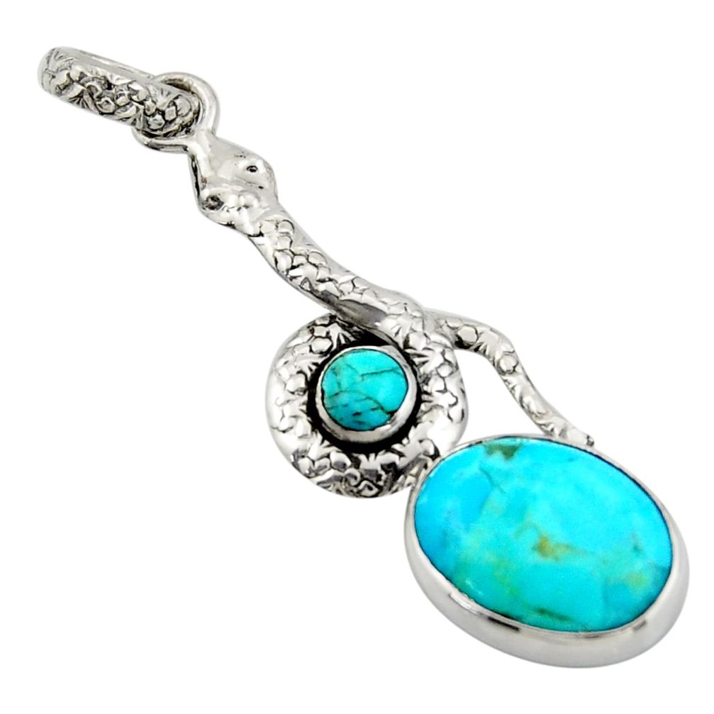 10.37cts green arizona mohave turquoise 925 sterling silver snake pendant d47269