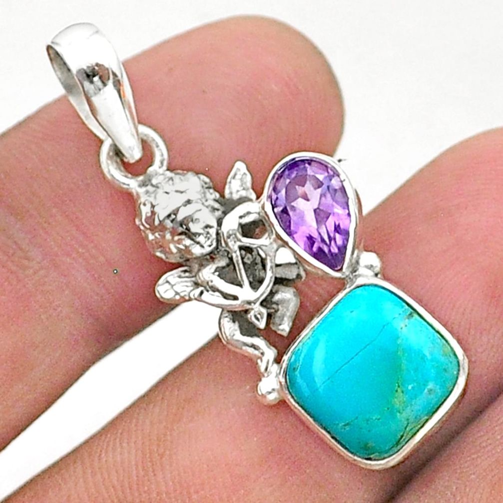 izona mohave turquoise amethyst 925 silver angel pendant t38433