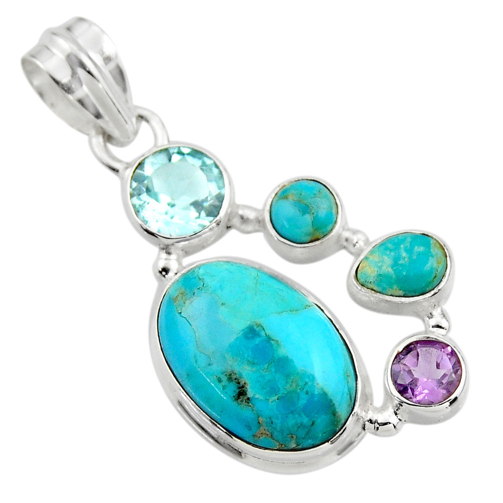 14.47cts green arizona mohave turquoise amethyst 925 silver pendant r44109