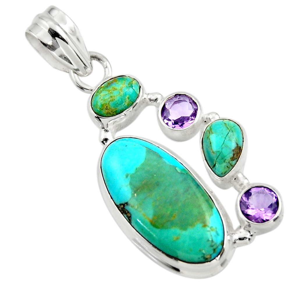 14.01cts green arizona mohave turquoise amethyst 925 silver pendant r44110