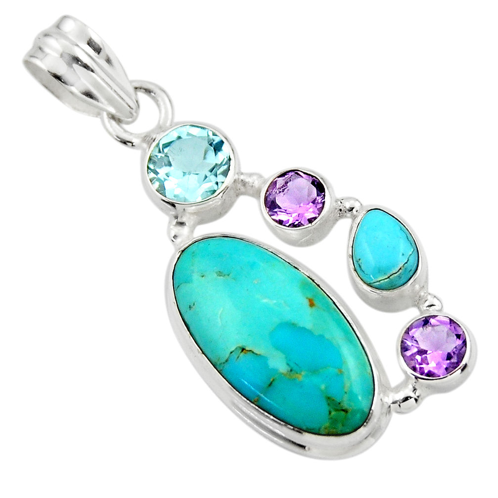 14.31cts green arizona mohave turquoise amethyst 925 silver pendant r44117