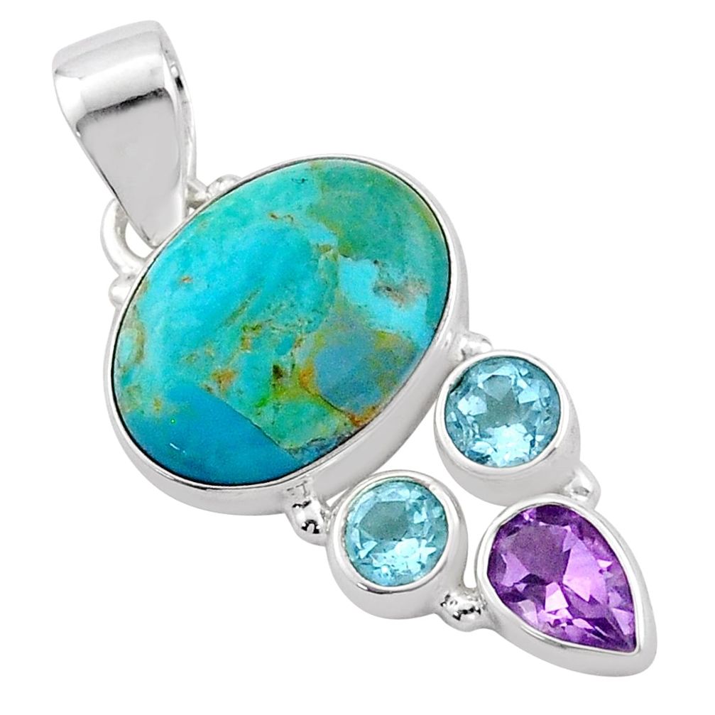 12.22cts green arizona mohave turquoise amethyst topaz 925 silver pendant u3782