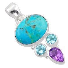 12.50cts green arizona mohave turquoise amethyst topaz 925 silver pendant u3788
