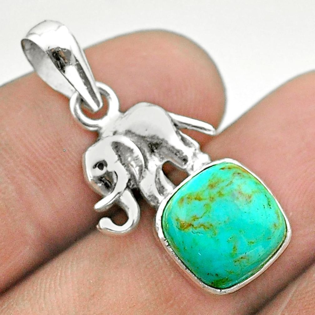 5.50cts green arizona mohave turquoise cushion silver elephant pendant t51317