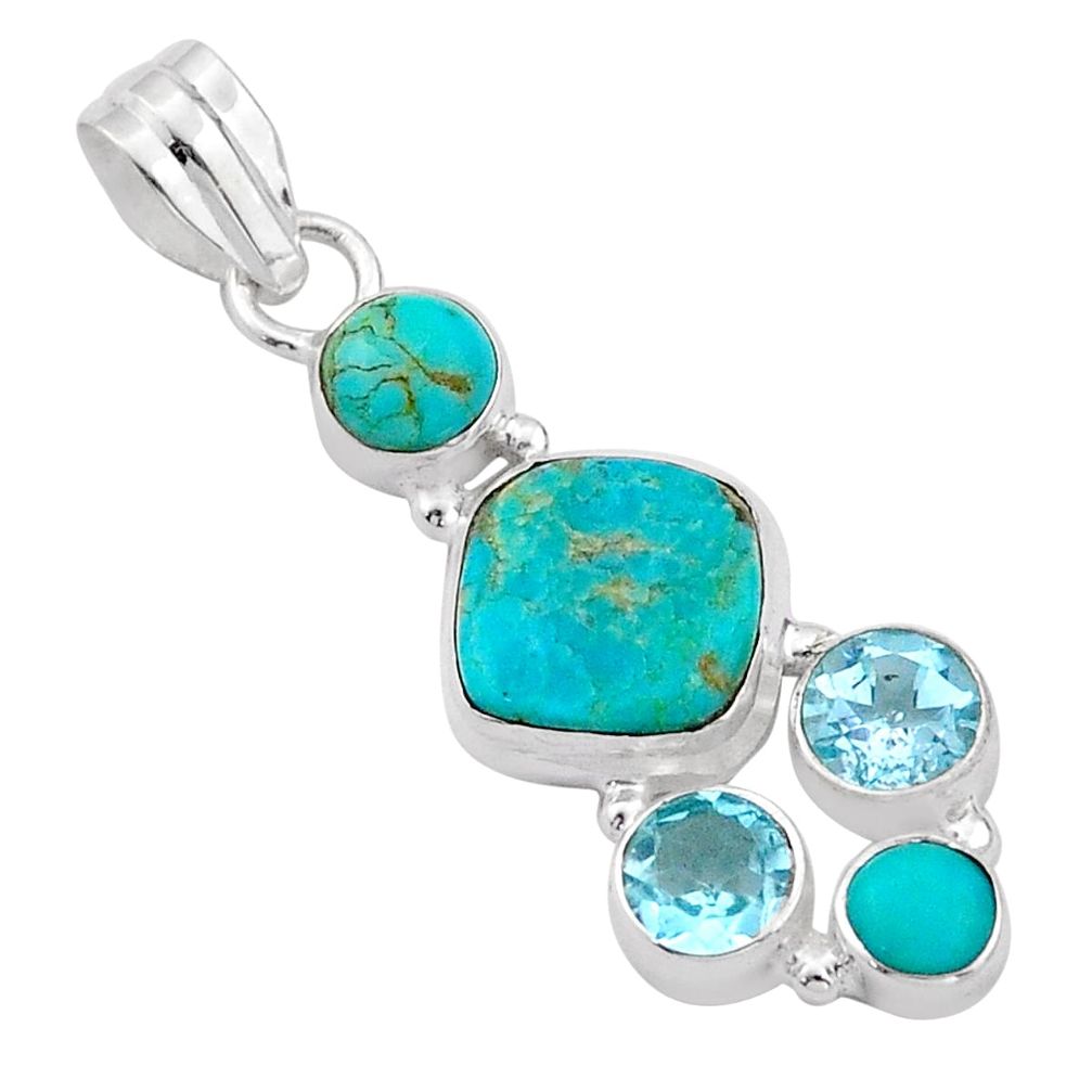 9.53cts green arizona mohave turquoise cushion topaz 925 silver pendant u3952