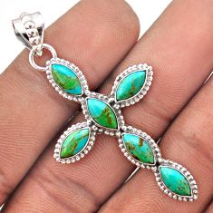 8.80cts green arizona mohave turquoise marquise 925 silver cross pendant t85806