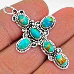 6.05cts green arizona mohave turquoise oval 925 silver holy cross pendant y4584