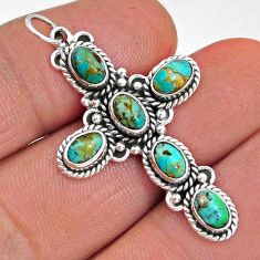 6.10cts green arizona mohave turquoise oval 925 silver holy cross pendant y4586