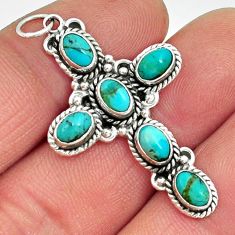 6.02cts green arizona mohave turquoise oval 925 silver holy cross pendant y4589
