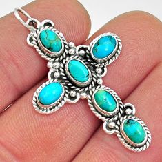 6.02cts green arizona mohave turquoise oval 925 silver holy cross pendant y4593