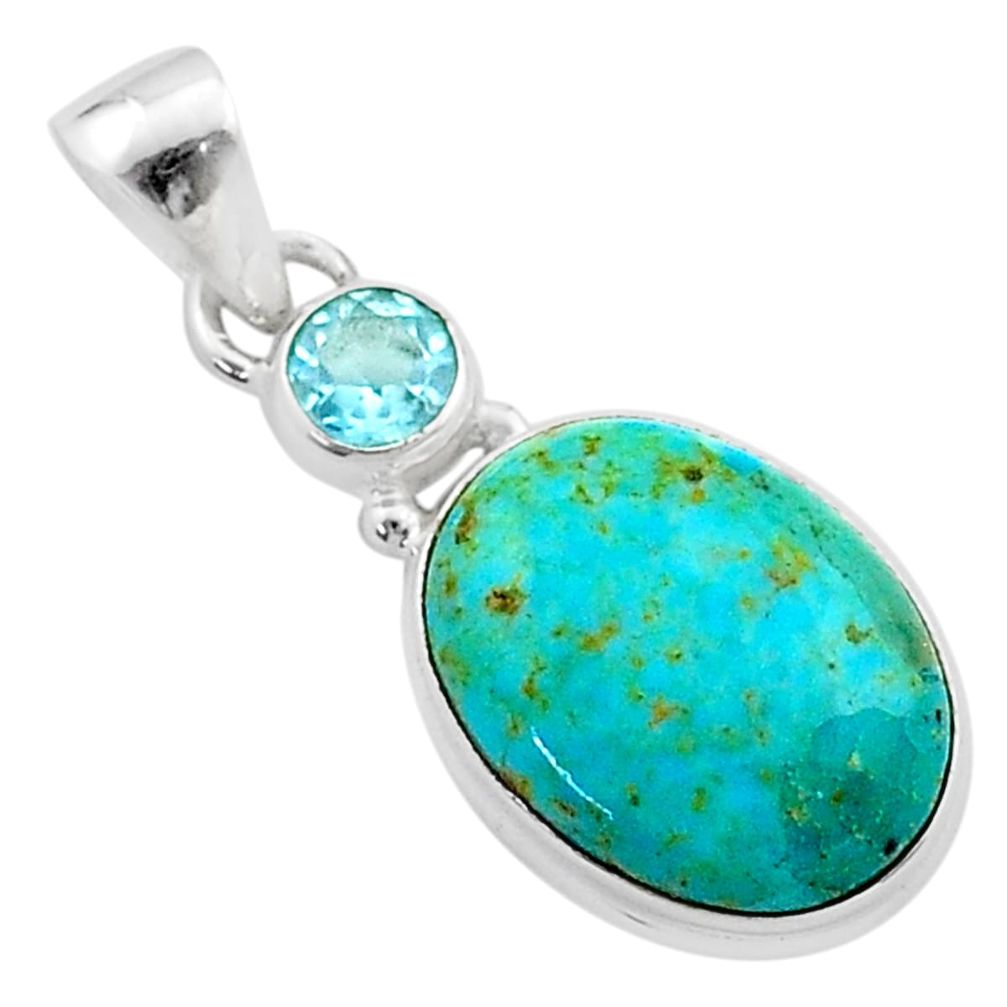 9.29cts green arizona mohave turquoise oval topaz 925 silver pendant t65193
