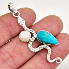 6.11cts green arizona mohave turquoise pearl 925 silver snake pendant y26162