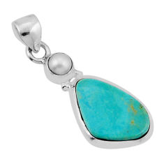 6.19cts green arizona mohave turquoise pearl 925 sterling silver pendant n44761