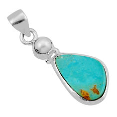 5.76cts green arizona mohave turquoise pearl 925 sterling silver pendant n44764
