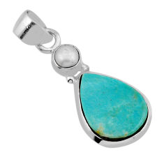 5.13cts green arizona mohave turquoise pearl 925 sterling silver pendant n44765
