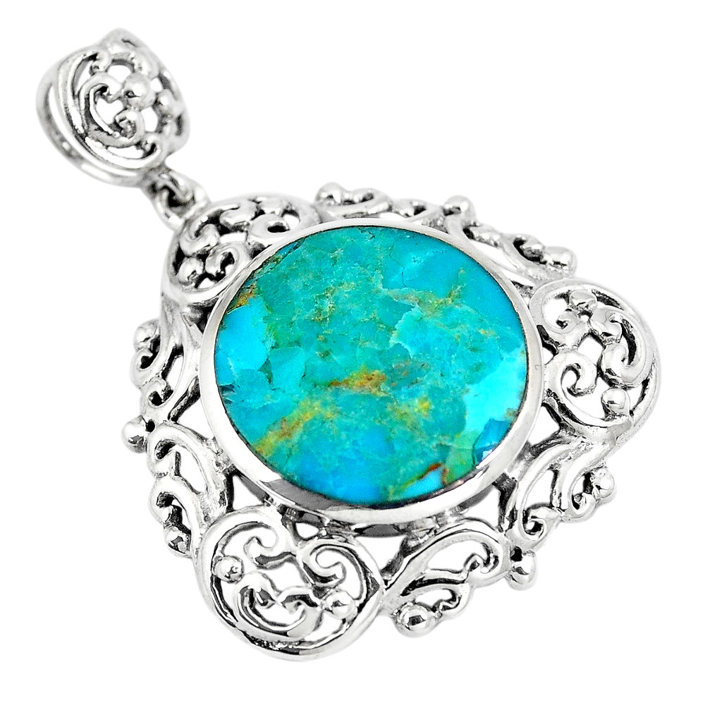LAB 12.07cts green arizona mohave turquoise round 925 sterling silver pendant c10803