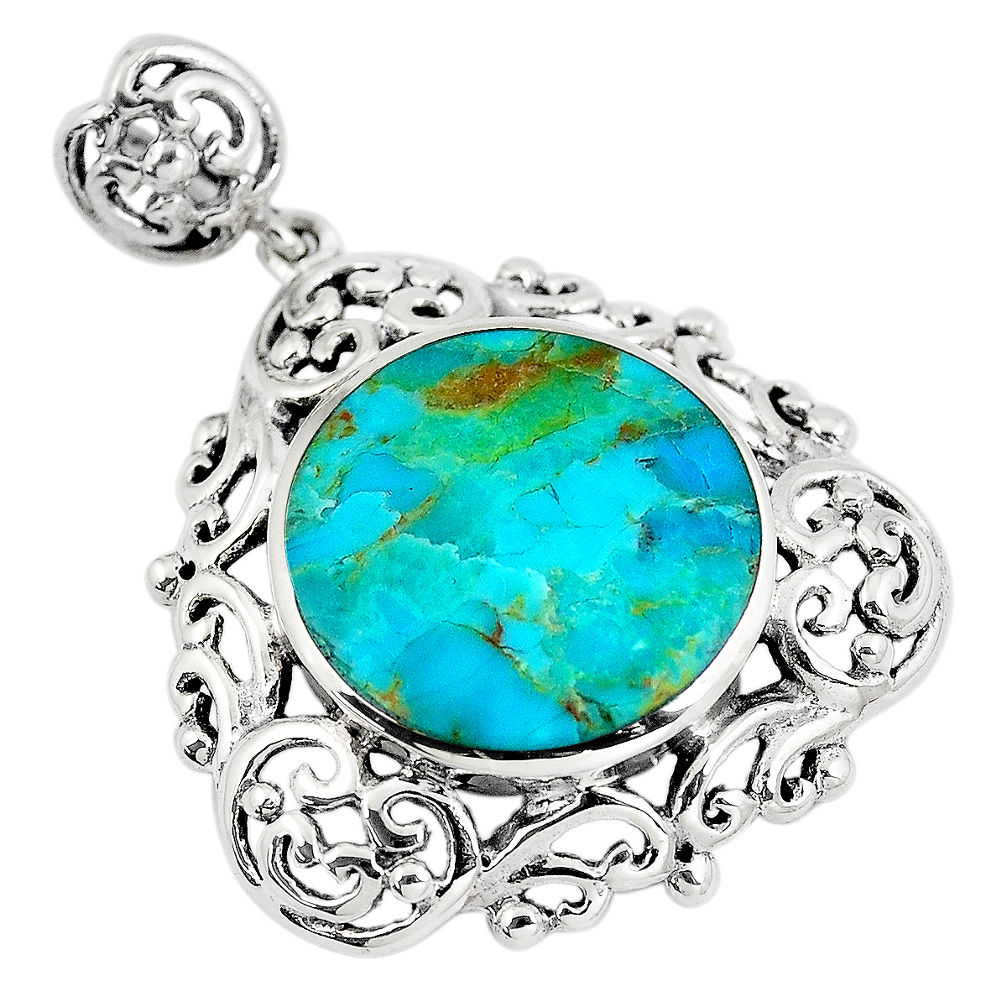 LAB 11.21cts green arizona mohave turquoise round 925 sterling silver pendant c10813