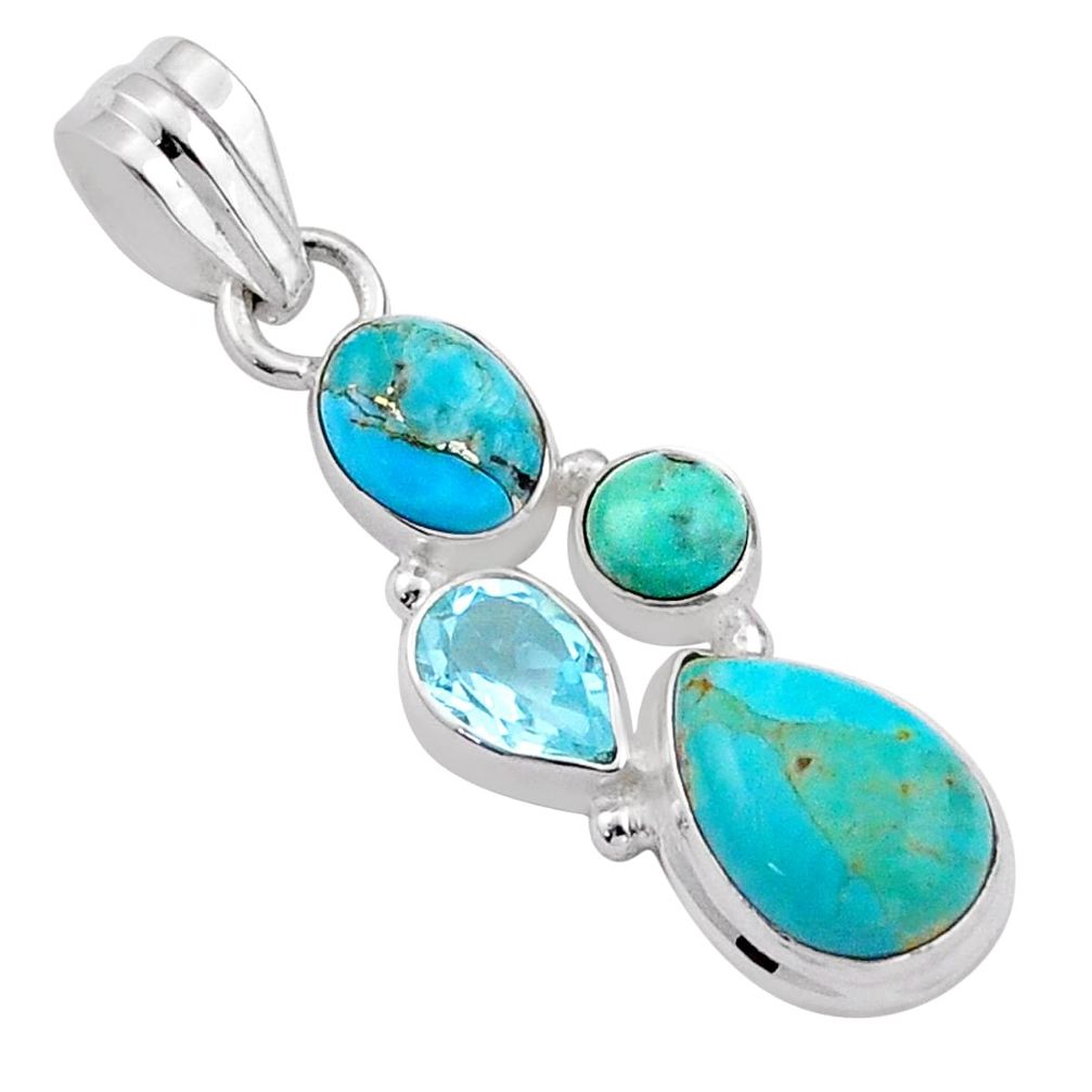 9.22cts green arizona mohave turquoise topaz 925 sterling silver pendant u4046