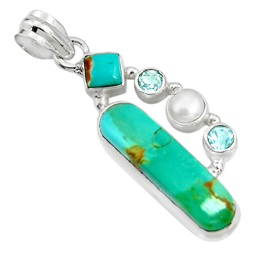 12.83cts green arizona mohave turquoise topaz pearl 925 silver pendant r24936