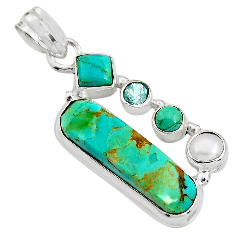 12.83cts green arizona mohave turquoise topaz pearl 925 silver pendant r24937