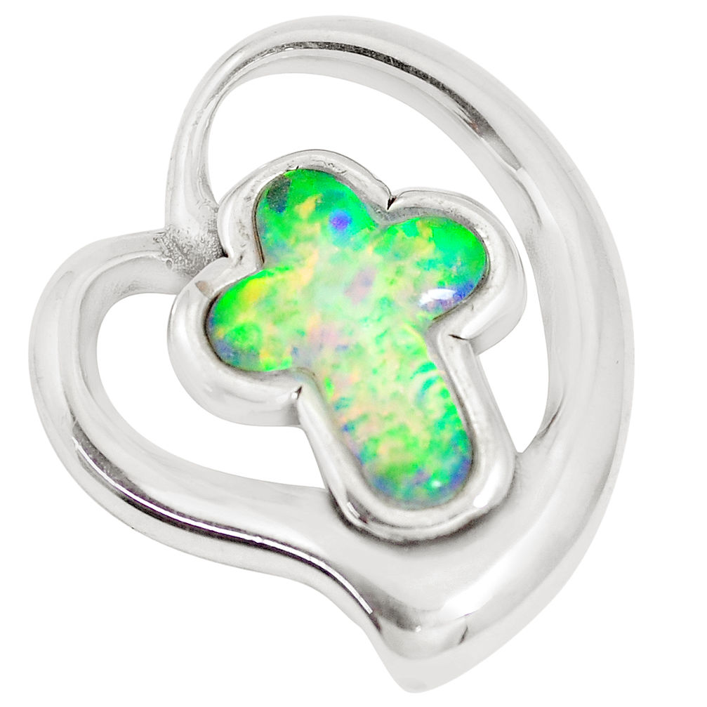 LAB 4.52cts green australian opal (lab) 925 silver holy cross pendant c24320