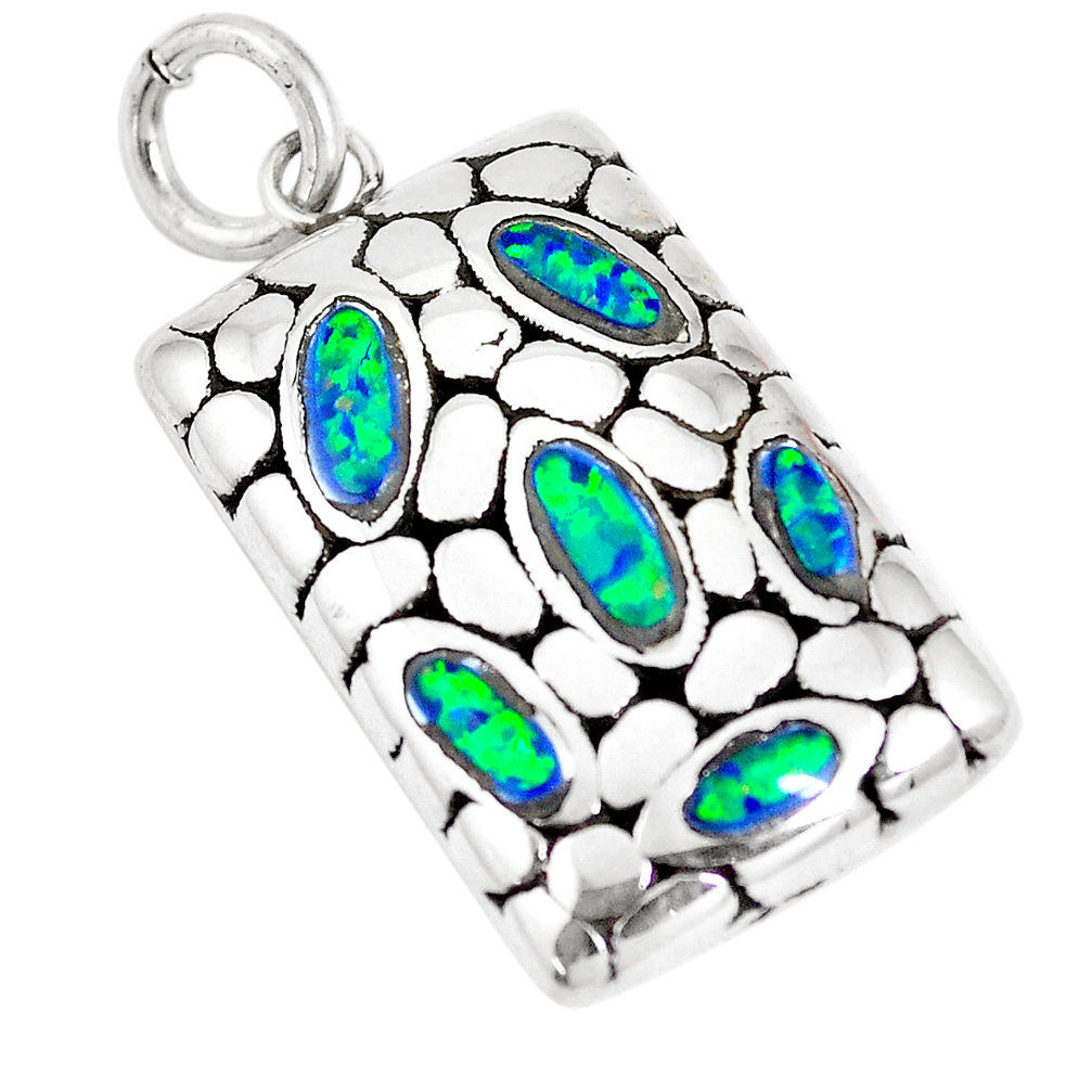 LAB 1.12cts green australian opal (lab) 925 sterling silver pendant a92707 c24344