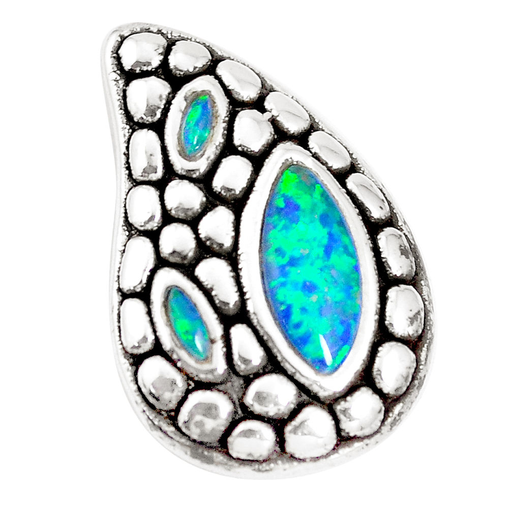 2.72cts green australian opal (lab) 925 sterling silver pendant a92733 c24324