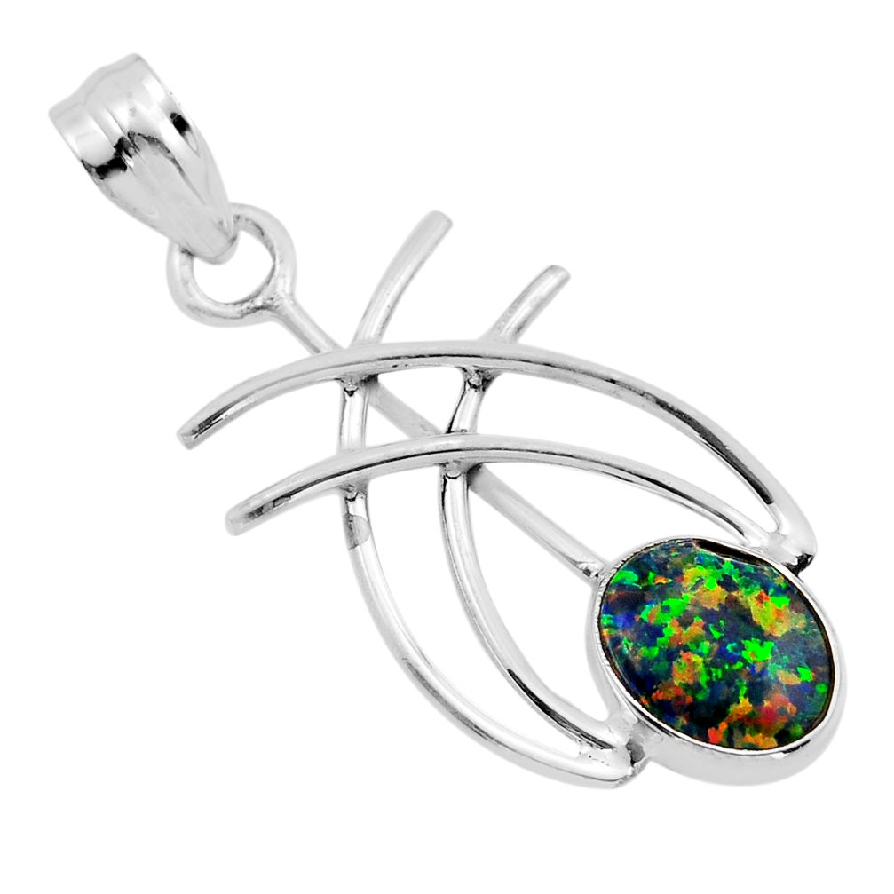2.45cts green australian opal (lab) 925 sterling silver pendant jewelry y94496