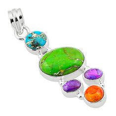 9.37cts green blue copper turquoise mojave turquoise 925 silver pendant u29319