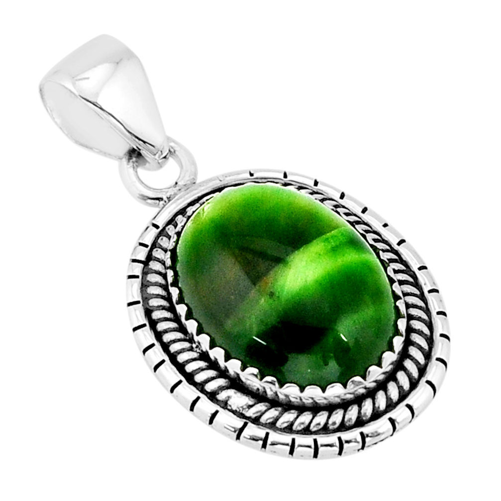 10.55cts green cats eye oval shape 925 sterling silver pendant jewelry y65858