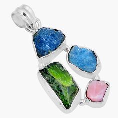 16.03cts green chrome diopside opal aquamarine rough 925 silver pendant y5541
