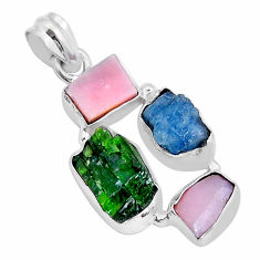 15.53cts green chrome diopside opal aquamarine rough 925 silver pendant y5546