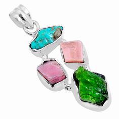 16.54cts green chrome diopside opal rough turquoise 925 silver pendant y5543