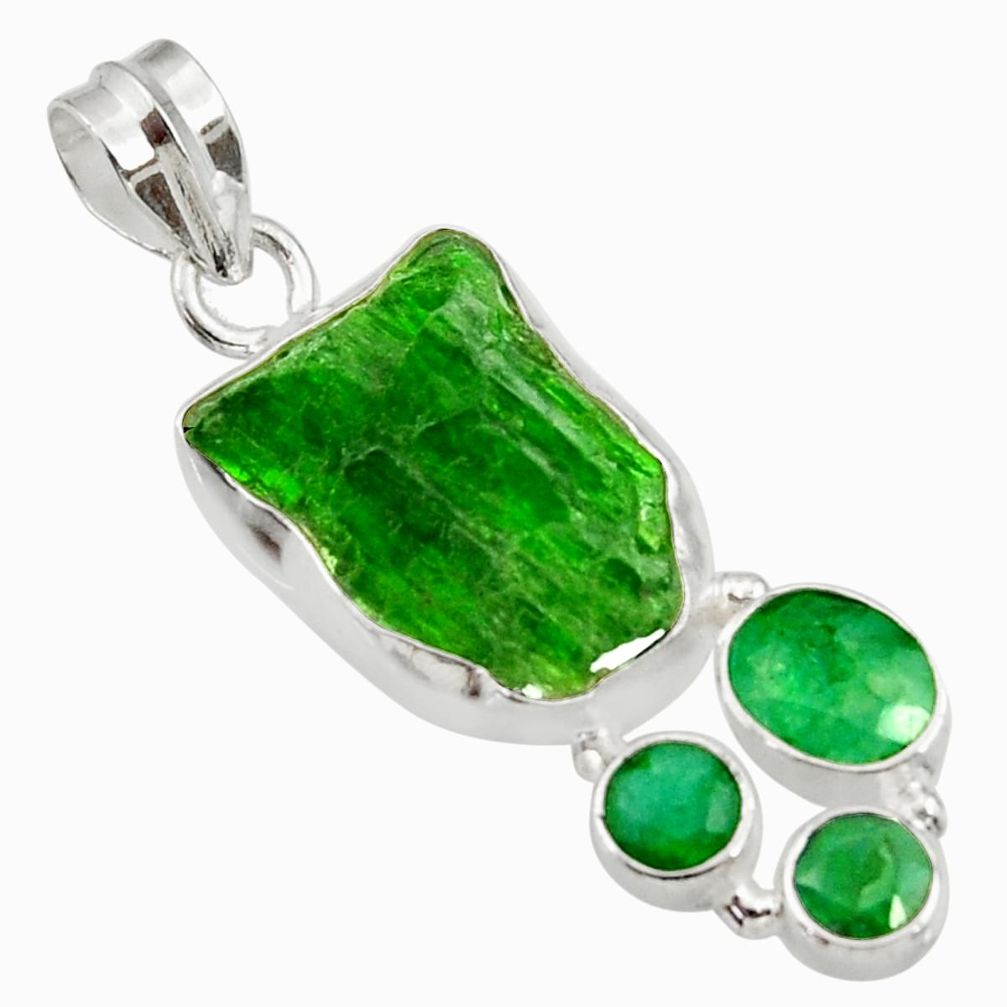 18.68cts green chrome diopside rough emerald 925 sterling silver pendant d43518