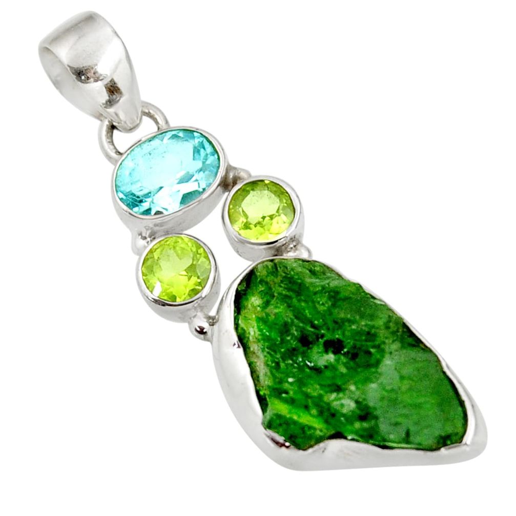 13.55cts green chrome diopside rough peridot 925 sterling silver pendant d39166