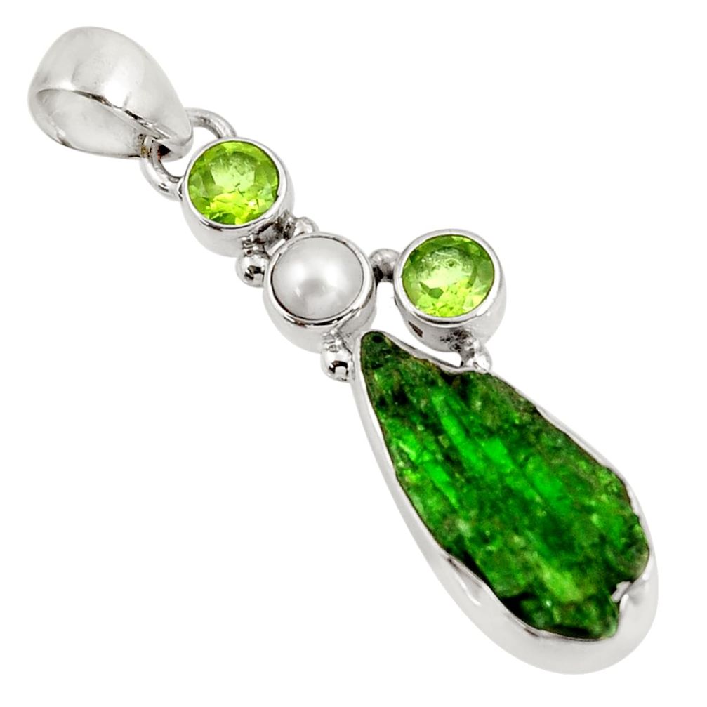 11.07cts green chrome diopside rough peridot 925 sterling silver pendant d39167