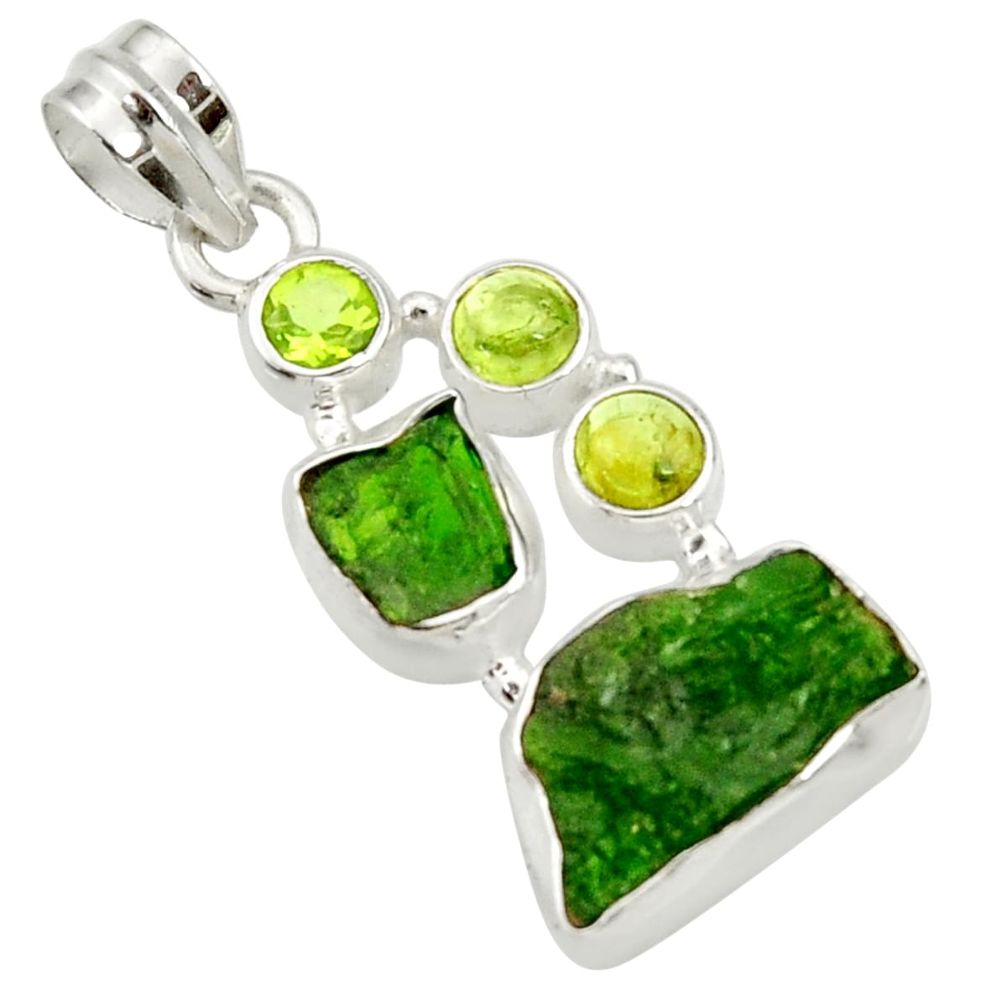 13.27cts green chrome diopside rough peridot 925 sterling silver pendant d43501